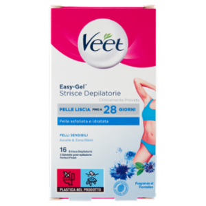 Veet Strisce Depilatorie Ascelle e Bikini Per Pelli Sensibili, 16 Pezzi
