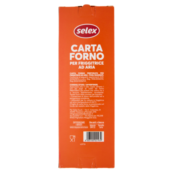 Selex Carta Forno per Friggitrice ad Aria 23x33 cm Quadrati e Preforati 25 fogli