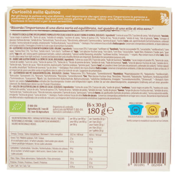 Germinal Bio Barretta Cacao Quinoa Gluten Free 6 x 30 g