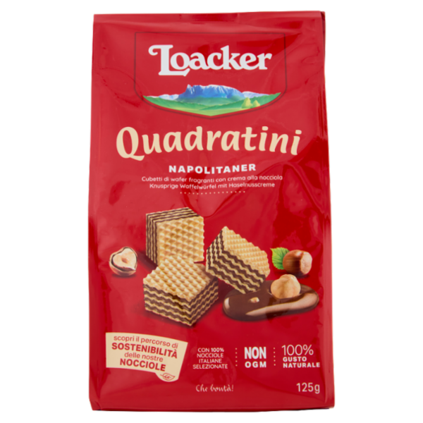 Loacker Quadratini Napolitaner Wafer con crema alle Nocciole 100% Italiane Wafers 125 g