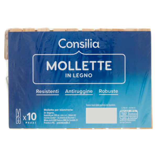 Consilia Mollette Biancheria Legno Grandi 10 pezzi