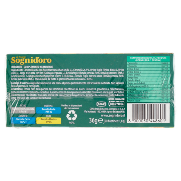 Sognid'oro le Tisane Drenante con Betulla e Ananas bustine 20 x 1,8 g