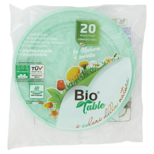 Bio Table i colori della natura Piatti Piani Compostabili Verde 20 pz
