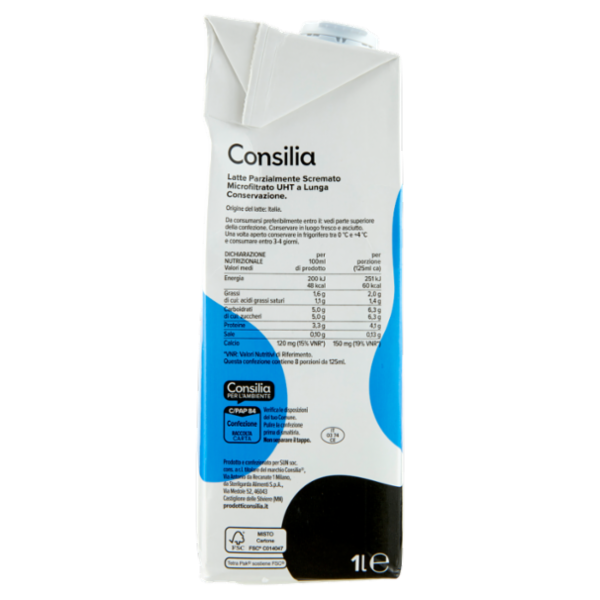 Consilia Latte Uht Microfiltrato Parzialmente Scremato 1 L