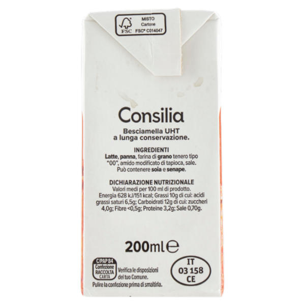 Consilia Besciamella Pronta per Cucinare a Lunga Conservazione 200 ml