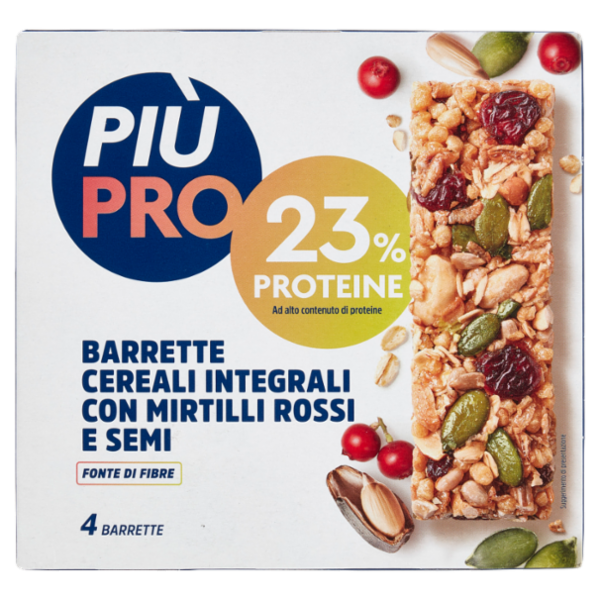 Piùpro Barrette Cereali Integrali con Mirtilli Rossi e Semi 4 x 28 g