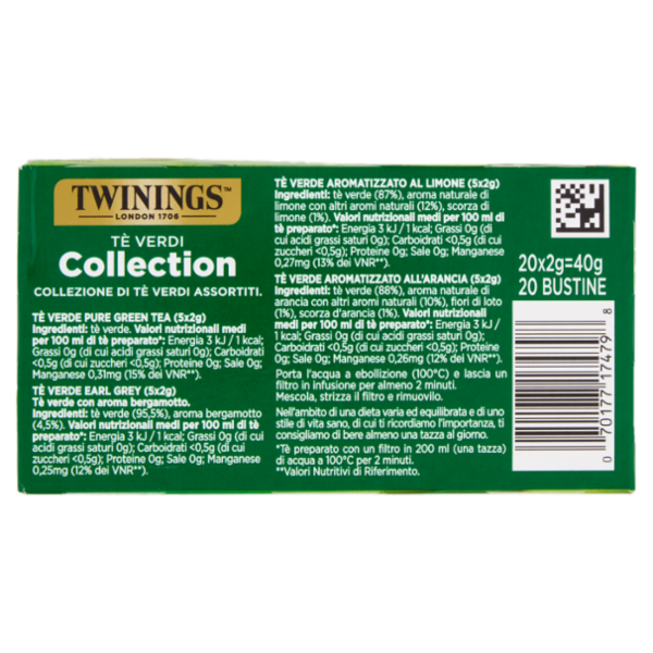 Twinings Tè Verdi Collection Confezione con 5 diversi tè verdi aromatizzati 20 filtri The 40 g