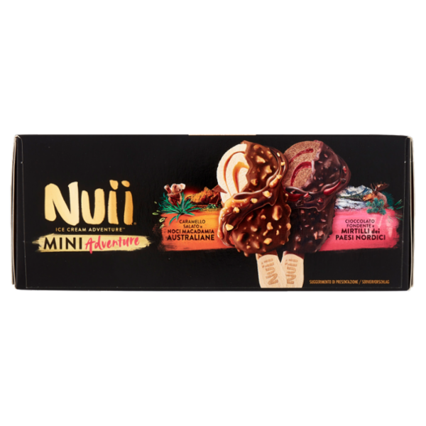 NUII Mini Adventure Caramello Salato e Noci Macadamia e Cioccolato Fondente e Mirtilli 6 Gelati 253g