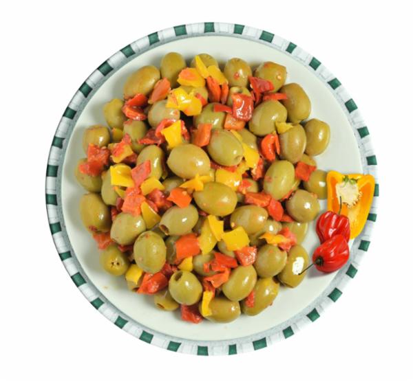 Olive Verdi Denocciolate da Banco con Peperoni