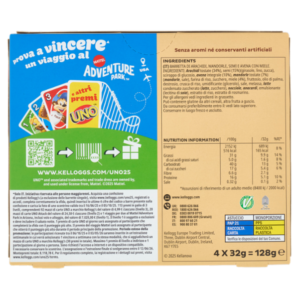 Kellogg's Barretta Mandorle, Miele e Semi 4 x 32 g