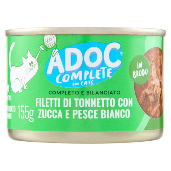 ADoC Complete For Cats Filetti di Tonnetto con Zucca e Pesce Bianco in Brodo 155 g