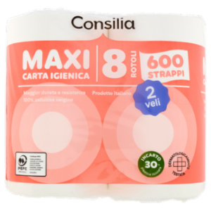 Consilia Carta Igienica 2 Veli 600 Strappi 8 Rotoli
