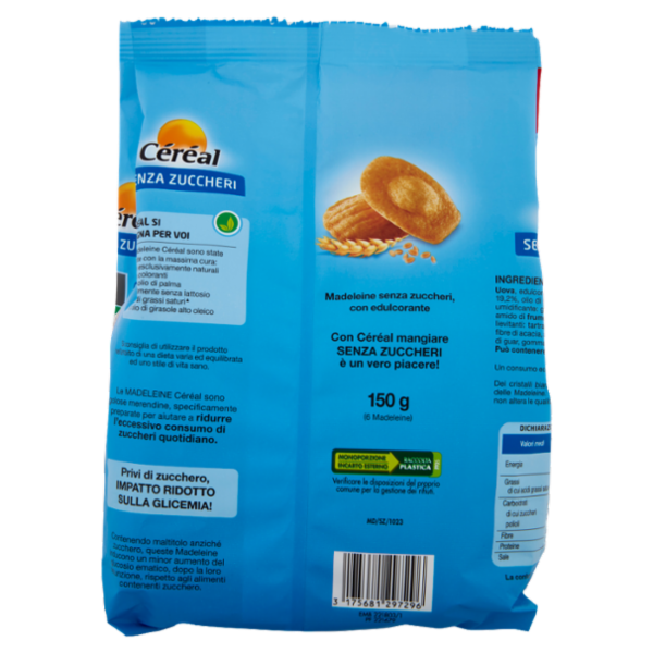 Céréal Senza Zuccheri Madeleine, senza Lattosio, senza Olio di Palma (6 monoporzioni) - 150g