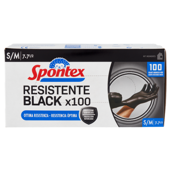 Spontex Guanti Usa&Getta Resistente Black x100 Taglia S/M