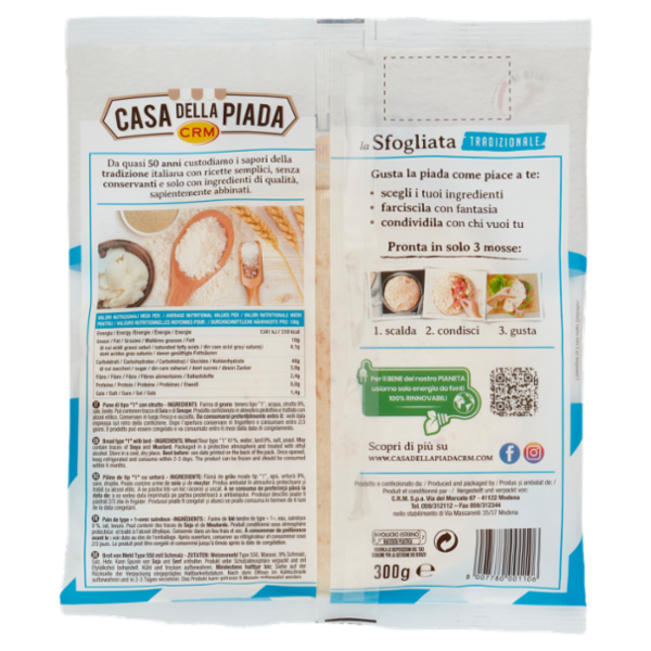 Casa della Piada la Sfogliata Tradizionale Formato Medio M 4 Piadine 300 g