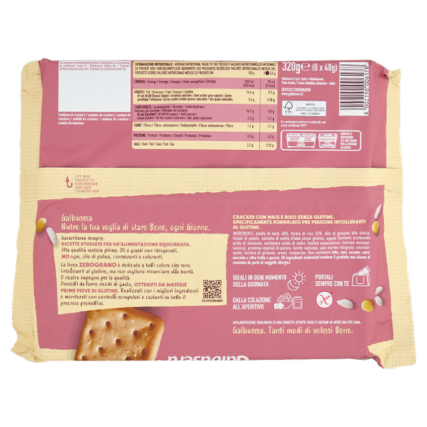 Galbusera ZeroGrano Cracker Mais e Riso Senza Glutine 8 x 40 g