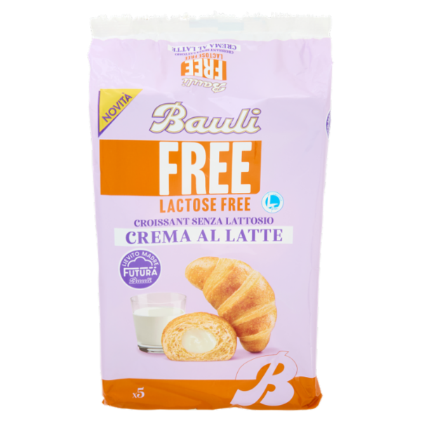 Bauli Free Lactose Free Croissant Senza Lattosio Crema al Latte 5 x 45 g