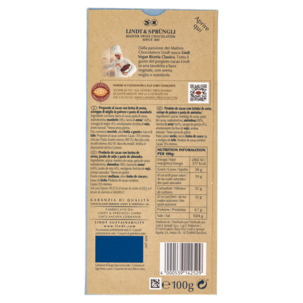 Lindt tavoletta Vegan classica 100 g