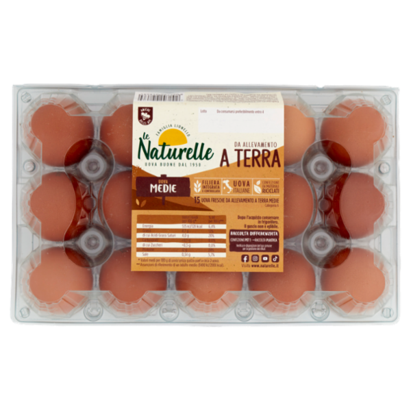 le Naturelle 15 Uova Fresche da Allevamento a Terra Medie