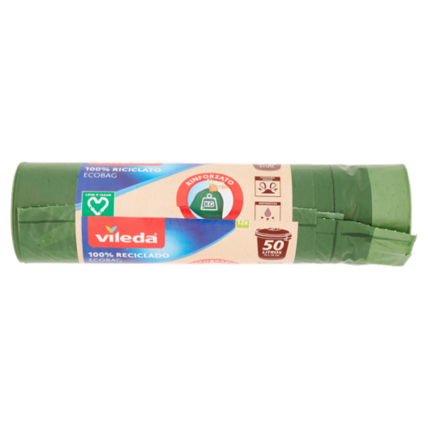 Vileda sacco immondizia Ecobag 100% Riciclato da 50lt, 12 sacchi