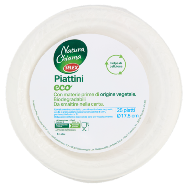 Selex Natura Chiama Piattini Piani in Polpa di Cellulosa Biodegradabili e Compostabili 25 pezzi