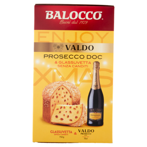 Balocco Enjoy Xmas Glassuvetta Senza Canditi 750 g & Valdo Prosecco DOC Extra Dry 75 cl