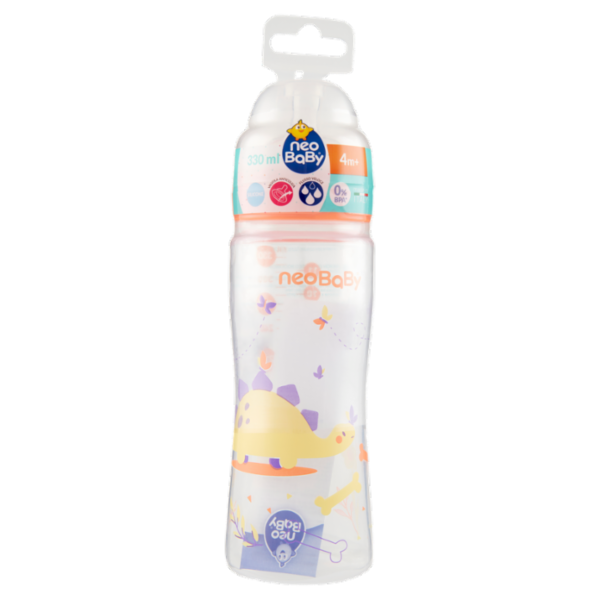 neo Baby Biberon Plastica Collo Largo 330 ml 4m+ Dino Arancio