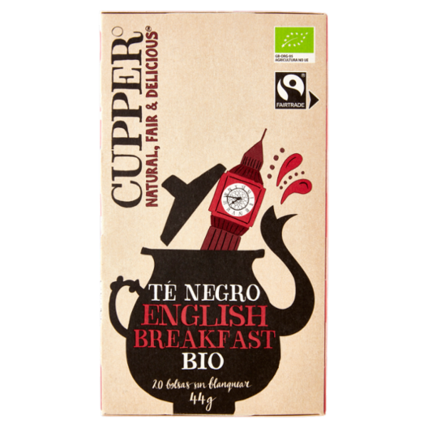 CUPPER English Breakfast Tè Nero Bio Fairtrade, Tè Ceylon Pieno e Rinfrescante, 20 Bustine 44 g