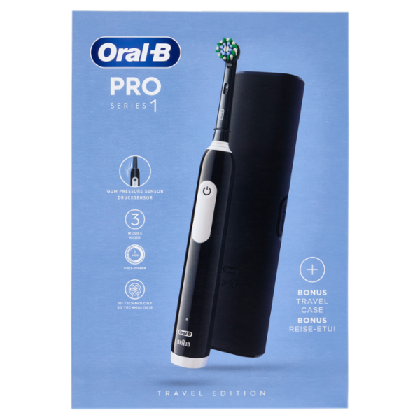 Oral-B Spazzolino Elettrico Denti Ricaricabile Pro Series 1 Nero Travel Edition