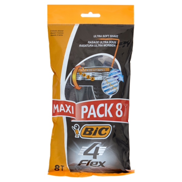 Bic 4 Flex Rasoi Uomo Usa e Getta, 8 pezzi
