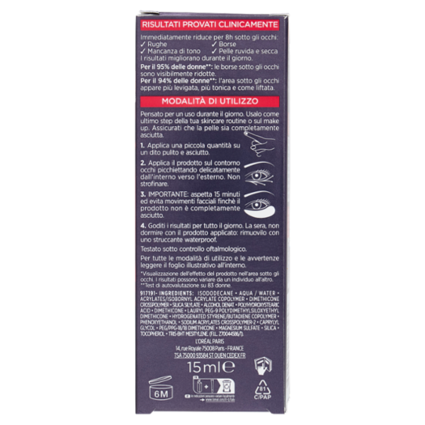 L'Oréal Paris Revitalift Laser Trattamento Occhi Anti-Borse Tecnologia Gel-To-Tape 15 ml