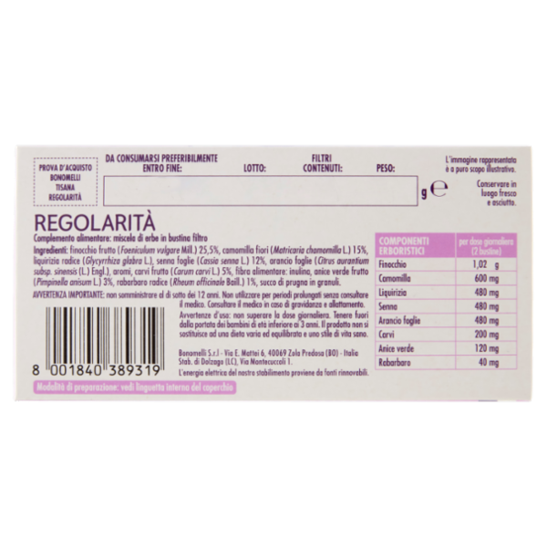 Bonomelli Regolarità Tisana per Infusione 16 Filtri 32 g
