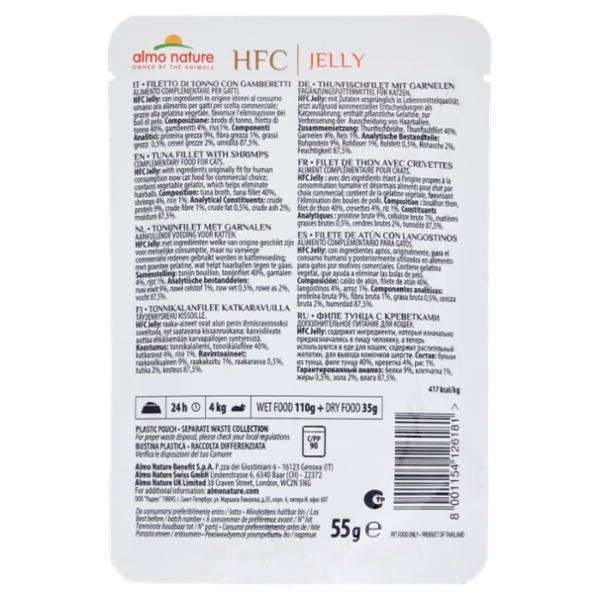 almo nature HFC Adult Cat Jelly Filetto di Tonno con Gamberetti 55 g