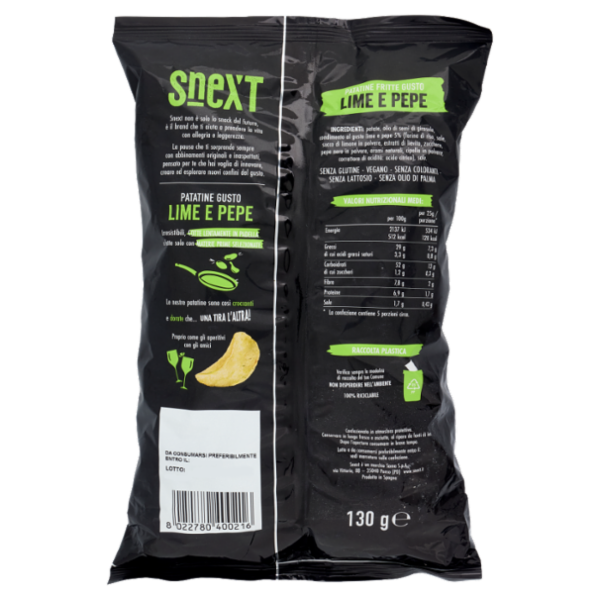 Snext Patatine Gusto Lime e Pepe 130 g