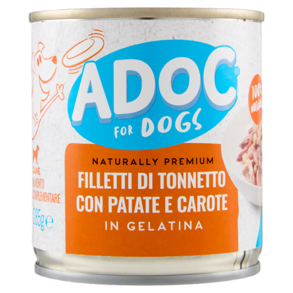 ADoC For Dogs Naturally Premium Filetti di Tonnetto con Patate e Carote in Gelatina 285 g