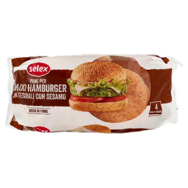 Selex Pane per Maxi Hamburger Integrali con Sesamo 4 pezzi 300 g