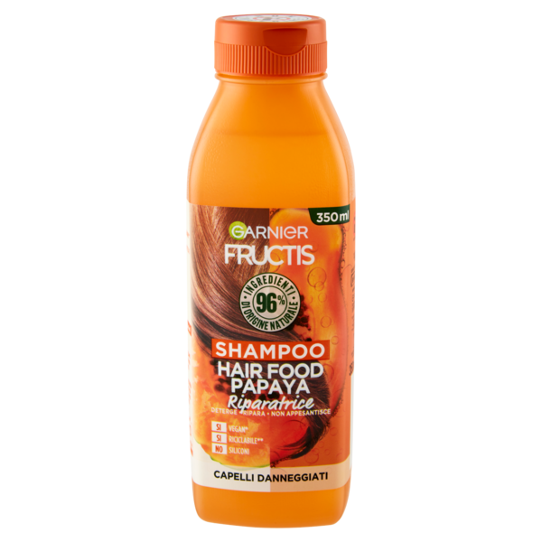 Garnier Fructis Hair Food, Shampoo riparatore alla papaya per capelli danneggiati, 350 ml