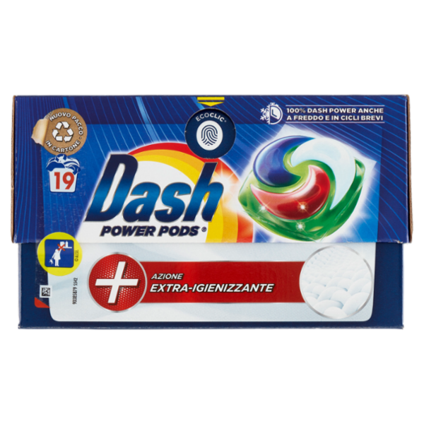 Dash Power Pods Detersivo Lavatrice In Capsule, Azione Extra-Igienizzante, 19 Lavaggi 488,3 g