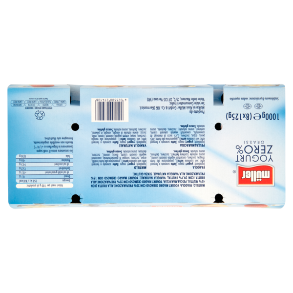 müller Yogurt Zero% Grassi Fragola, Pesca&Maracuja, Mirtillo in Pezzi - Vaniglia Naturale 8 x 125 g