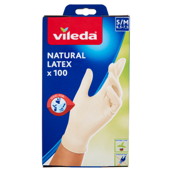 Vileda Natural Latex Guanti S/M 6,5-7,5 100 pz