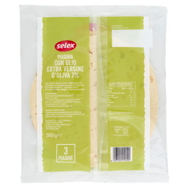 Selex Piadina con Olio Extra Vergine d'Oliva 7% 3x100 g