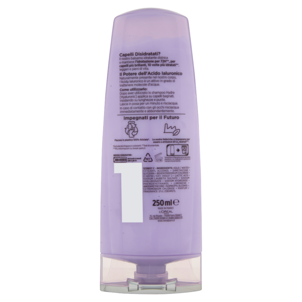 L'Oréal Paris Elvive Hydra Hyaluronic, Balsamo 72H Idratazione Profonda, con Acido Ialuronico, 250ml