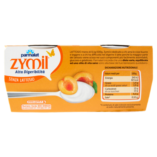 ZYMIL Alta Digeribilità Senza Lattosio Yogurt Yogurt all'Albicocca 2 x 125 g