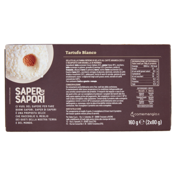 Selex Saper di Sapori 2 Tartufi Bianchi di Gelato Panna Ripieno di Caffé 100% Arabica 2 x 80 g