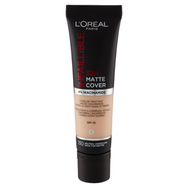 L'Oréal Paris Fondotinta Infaillible Matte Cover, Finish Matte, 130 Neutral Undertone, 30 ml