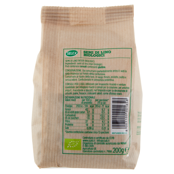 Selex Semi di Lino Interi Biologici 200 g