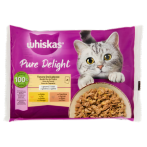 Whiskas Pure Delight Cibo Umido Gatto Tenere Delicatezze In Gelatina Con Pollo e Tacchino 4x85g