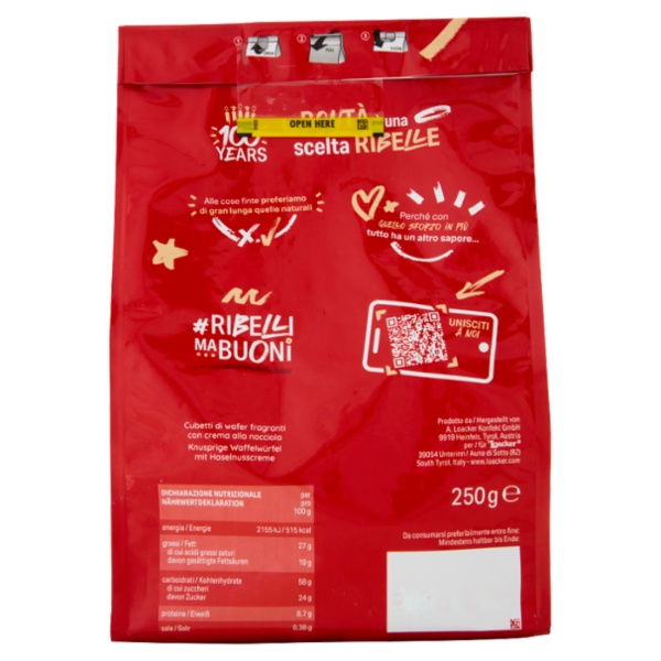 Loacker Quadratini Napolitaner Wafer con crema alle Nocciole 100% Italiane Wafers 250 g