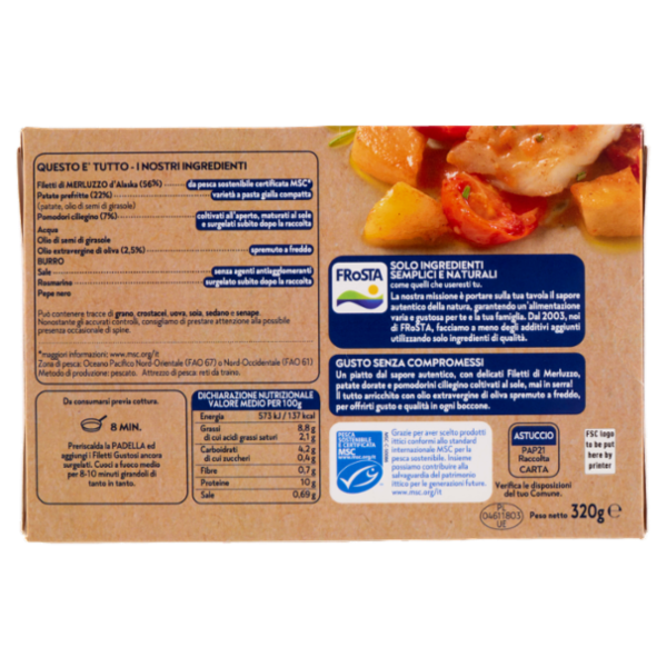 FRoSTA i Gustosi 4 Filetti di Merluzzo d'Alaska con Patate e Pomodori 320 g
