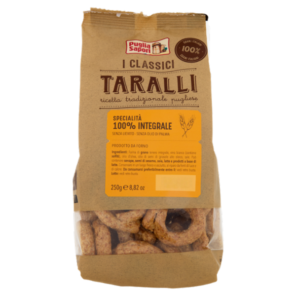 Puglia Sapori I Classici Taralli Specialità 100% Integrale 250 g